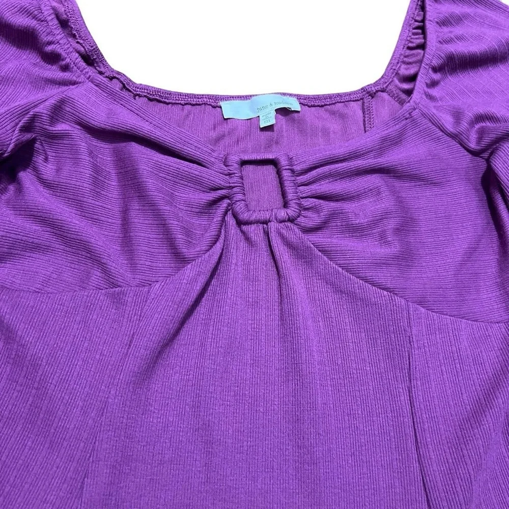 June & Hudson Purple Fit And Flare Mini Dress 3/4 Length Sleeves Size Medium - Picture 5 of 8
